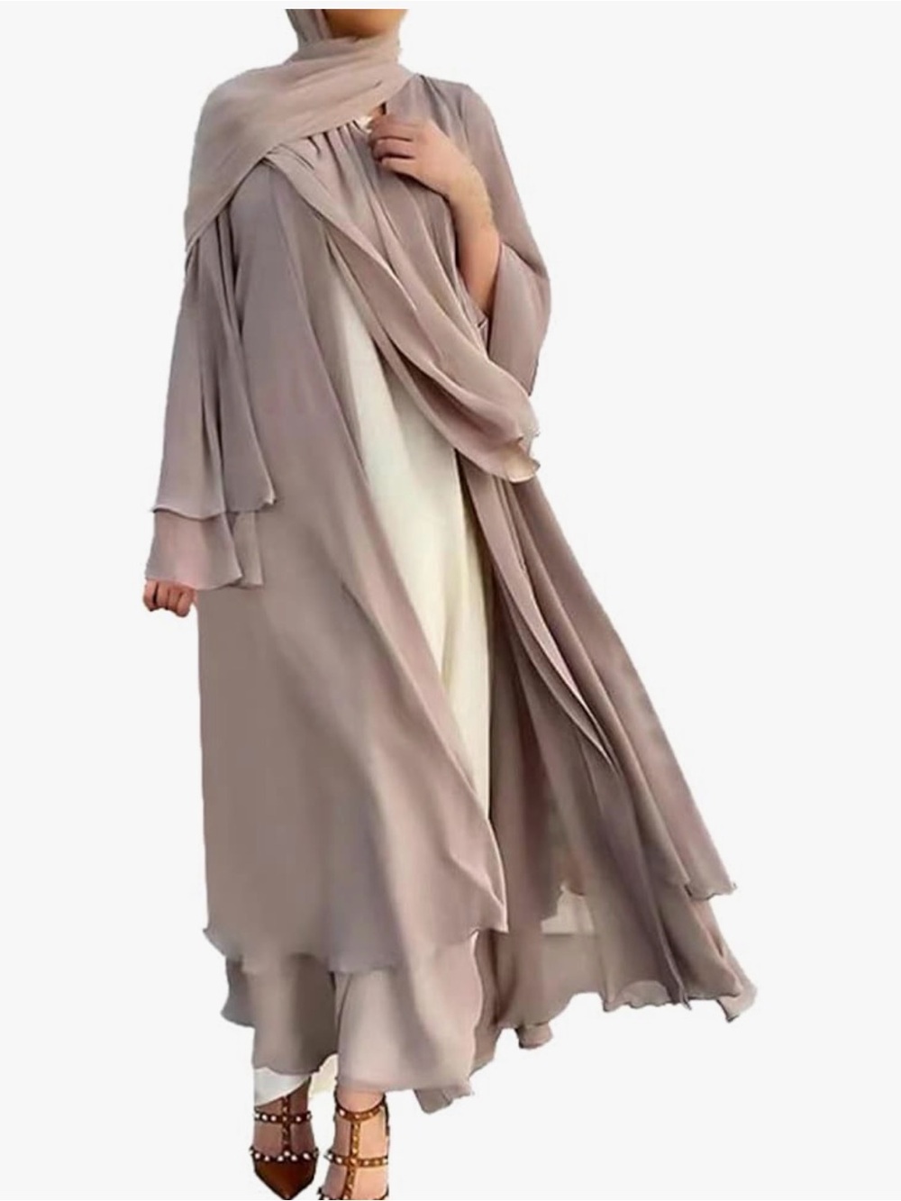 Flowing Modest Abaya Dress with Scarf and belt